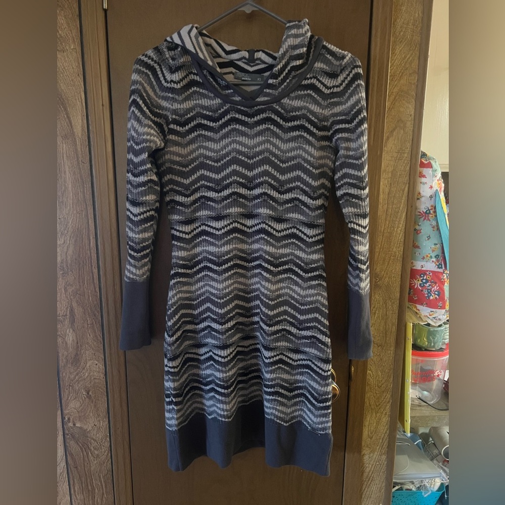 Prana Black and Gray Cowl Neck Fit and Flare Sweater